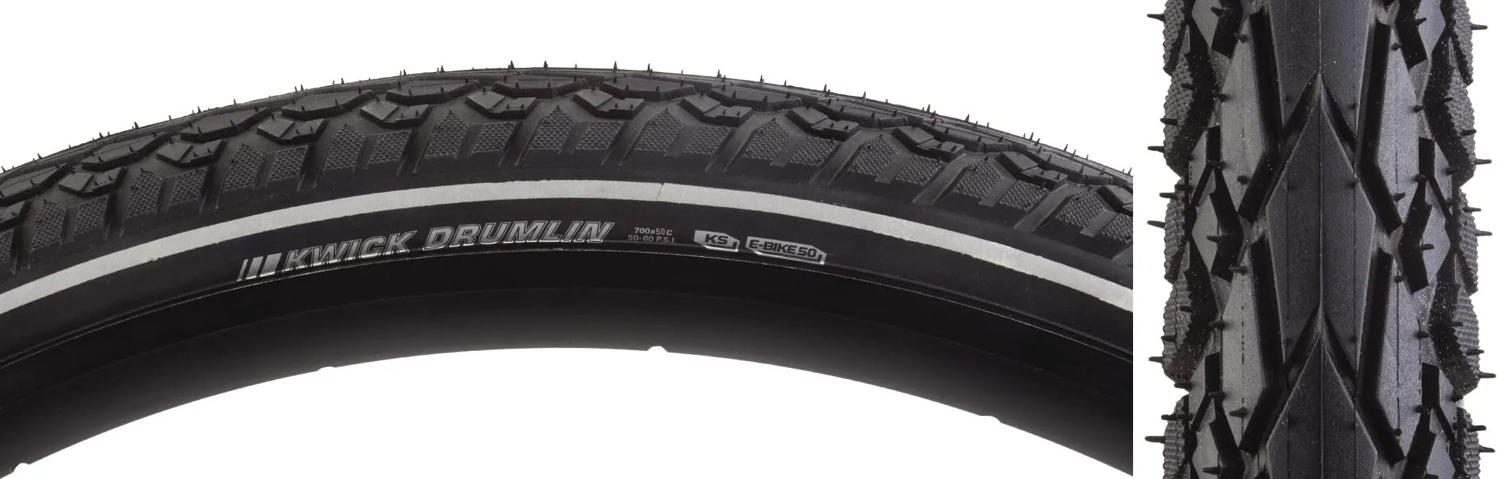 Kenda Kwick Drumlin Tire - 700 x 50 Clincher, Wire Bead, Black/Reflective, 60tpi for E-Bikes