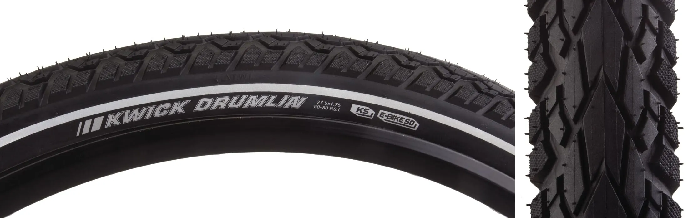 Kenda Kwick Drumlin Tire 27.5 x 1.75 - Clincher, Wire Bead, Black with Reflective Tape