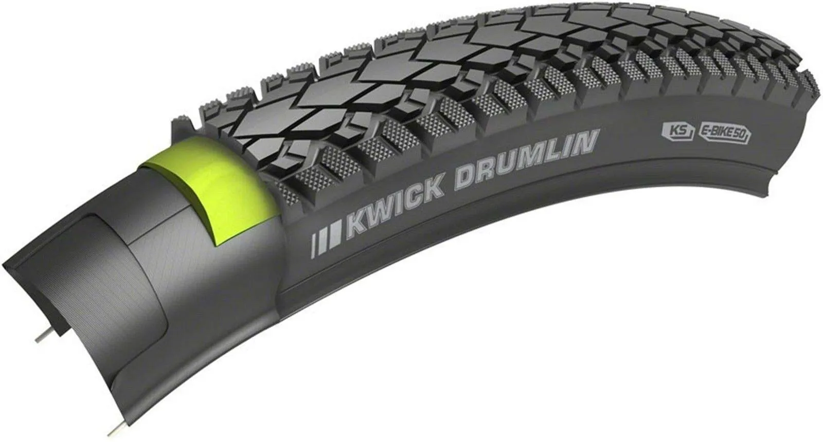 Kenda Kwick Drumlin Tire 700 x 38 Clincher Wire Black Reflective 60tpi for eBikes and Gravel