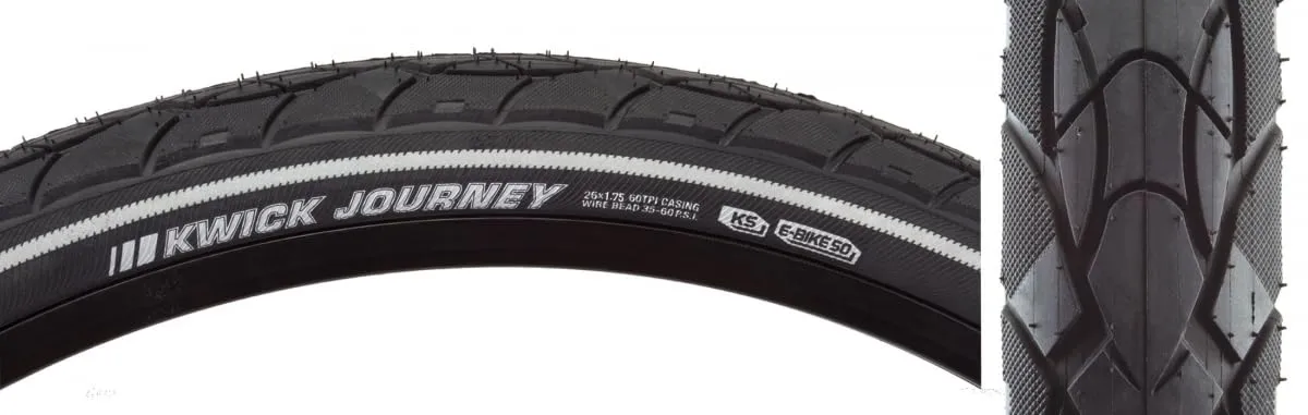 Kenda Kwick Journey Bike Tire 26 x 1.75 Black/Reflective - Clincher, Wire Bead, Ideal for Wet Roads