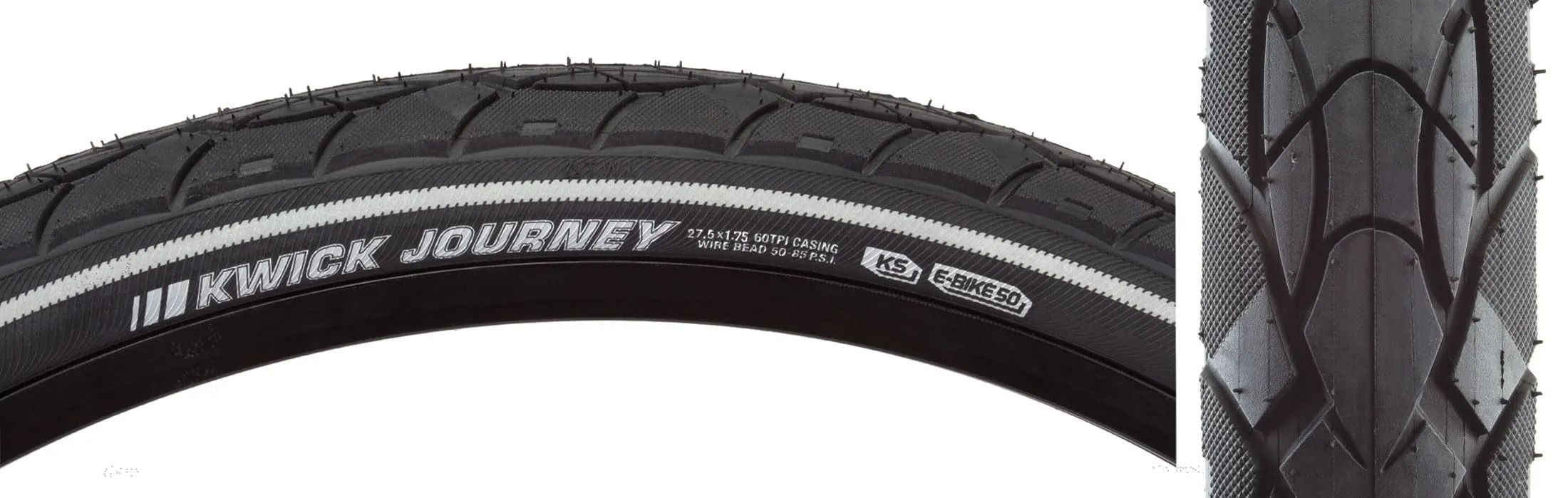 Kenda Kwick Journey Bike Tire 27.5 x 1.75, Black - Reflective Sidewalls, Durable Design
