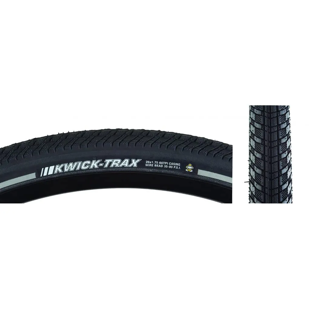 Kenda Kwick Trax 26x1.75' Bicycle Tire - Iron Cap, 80Psi, Black/Reflective