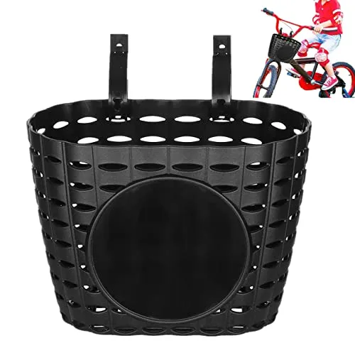 Kids Bike Basket with Stickers, Adjustable Straps, Large Capacity, Durable & Waterproof - Black