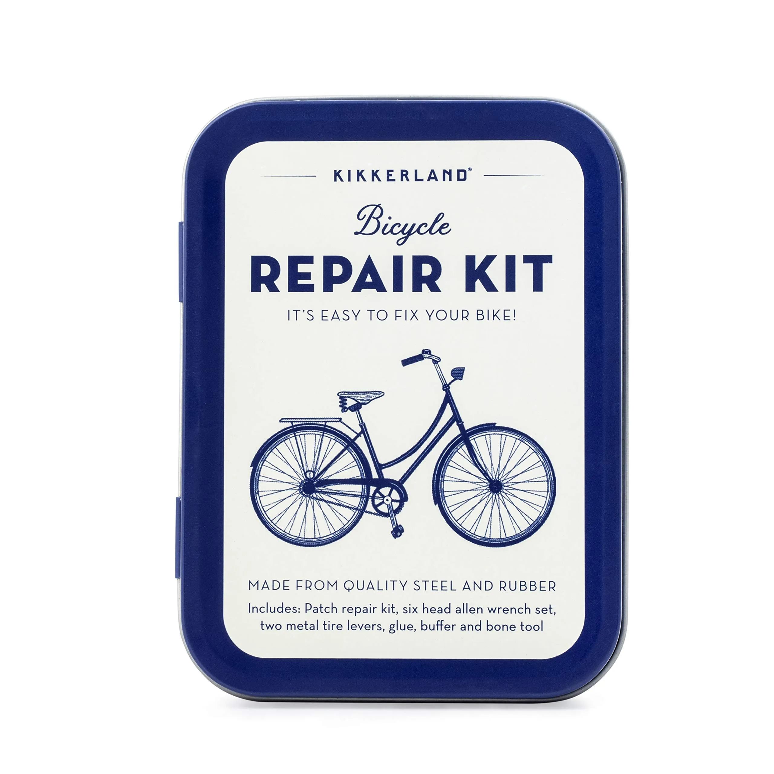 Kikkerland Bike Tin Repair Kit - DIY Maintenance Tools with 6-Headed Allen Set, Compact & Stylish