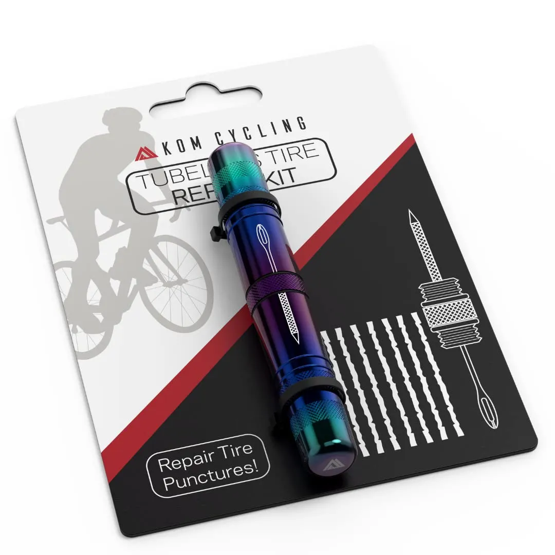 KOM Cycling Tubeless Tire Repair Kit - 8 Colors for Mountain & Road Bikes - Includes Fork & 8 Bacon Strips
