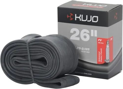 Kujo Bicycle Tube, Presta Valve, 26 x 1.75/2.125, Butyl Rubber, Black, Single or Two Pack