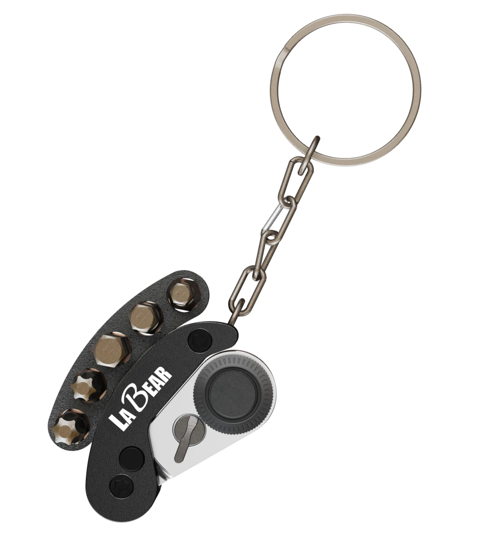 LABEAR Black Mini Folding Ratchet Wrench Set - Compact EDC Tool with 72-Tooth Ratchet & 5 Bits
