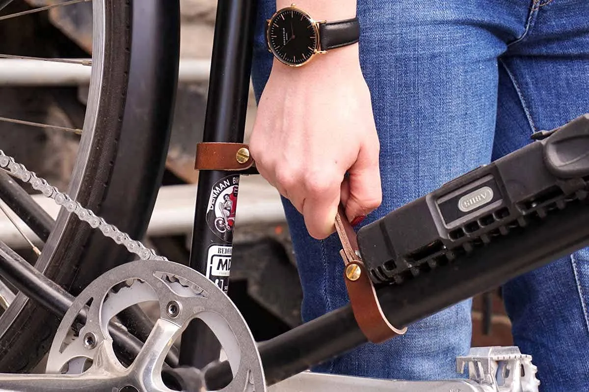 Leather Bicycle Handle and Lifter - Handmade, Solid Brass Fittings, Fits 1.5' Diameter