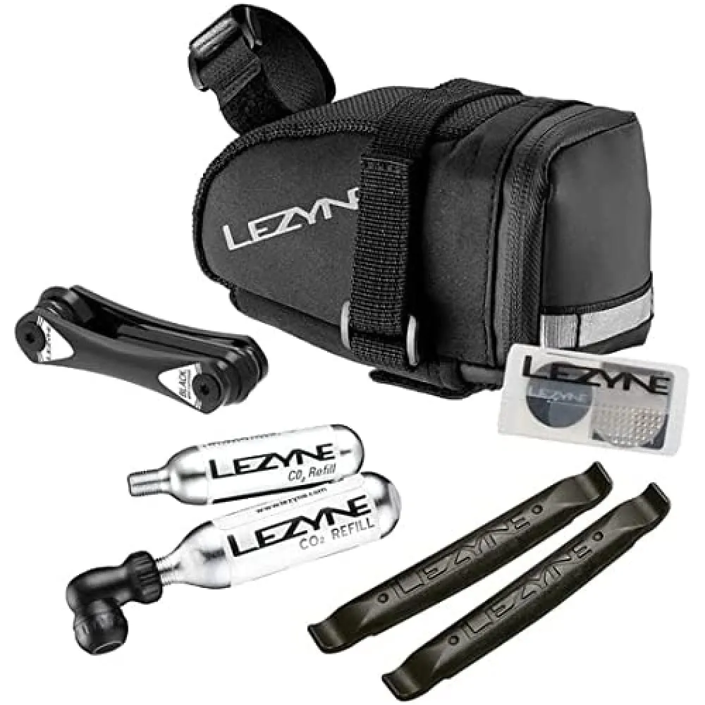 LEZYNE M-Caddy CO2 Kit for Road, Mountain, Gravel Bikes - Inflator, Saddle Bag, 2x16g Cartridges