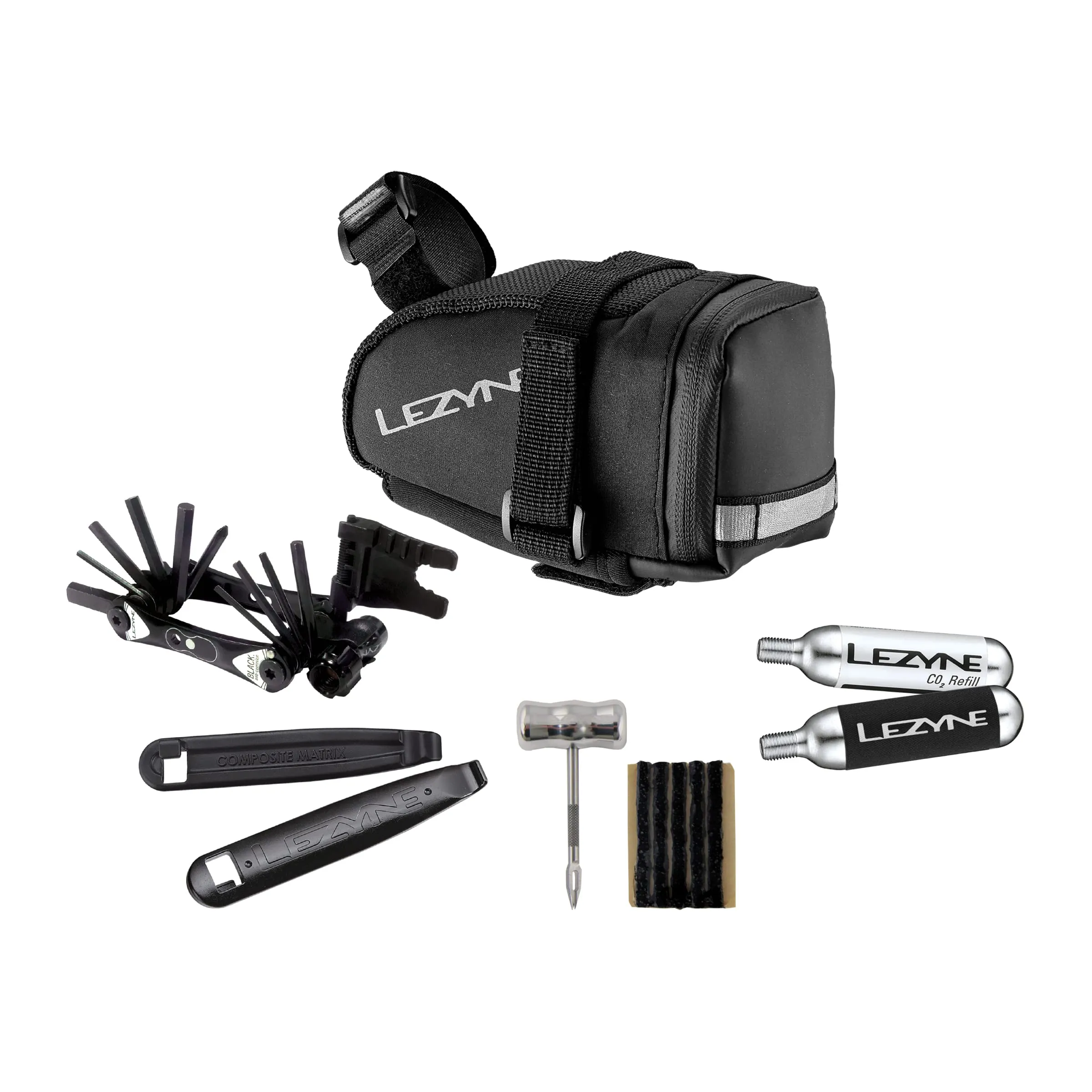 LEZYNE M-CADDY TUBELESS KIT BLACK/BLACK - Complete Tubeless Repair Solution with CO2 Cartridges