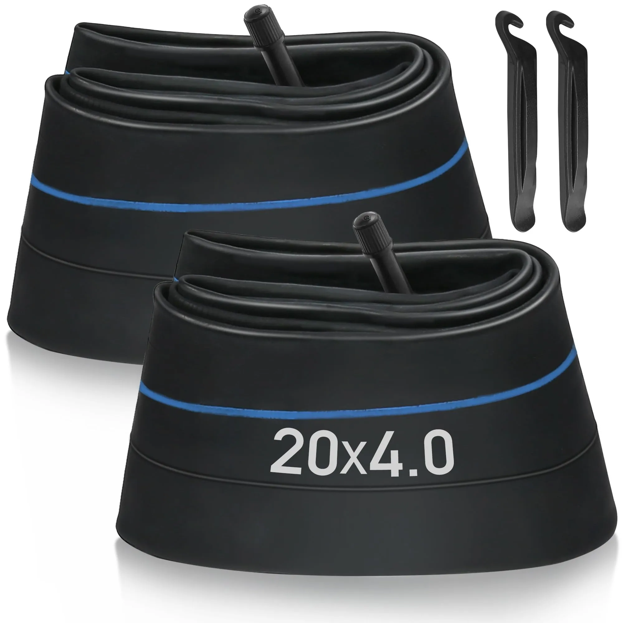 LotFancy 20 x 3.5/4.0 Fat Bike Tubes - Pack of 2 with AV35mm Schrader Valve & Tire Levers