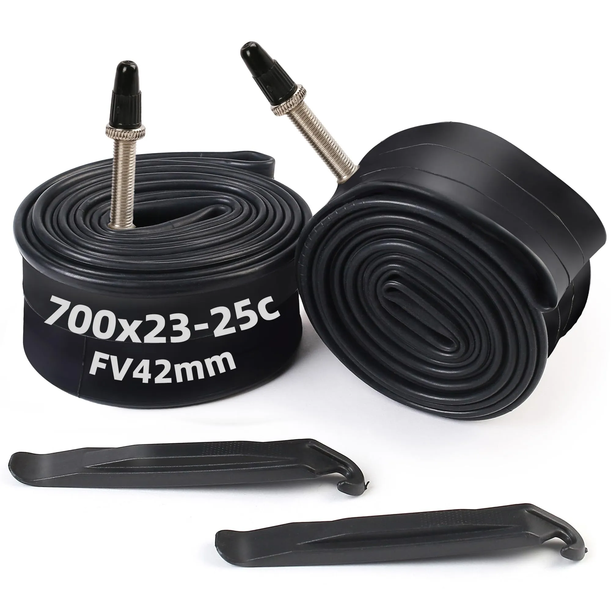 LotFancy 700x23c/25c Bike Tubes - 2 Pcs, Presta Valve, 42mm, High-Quality Butyl Rubber, Durable