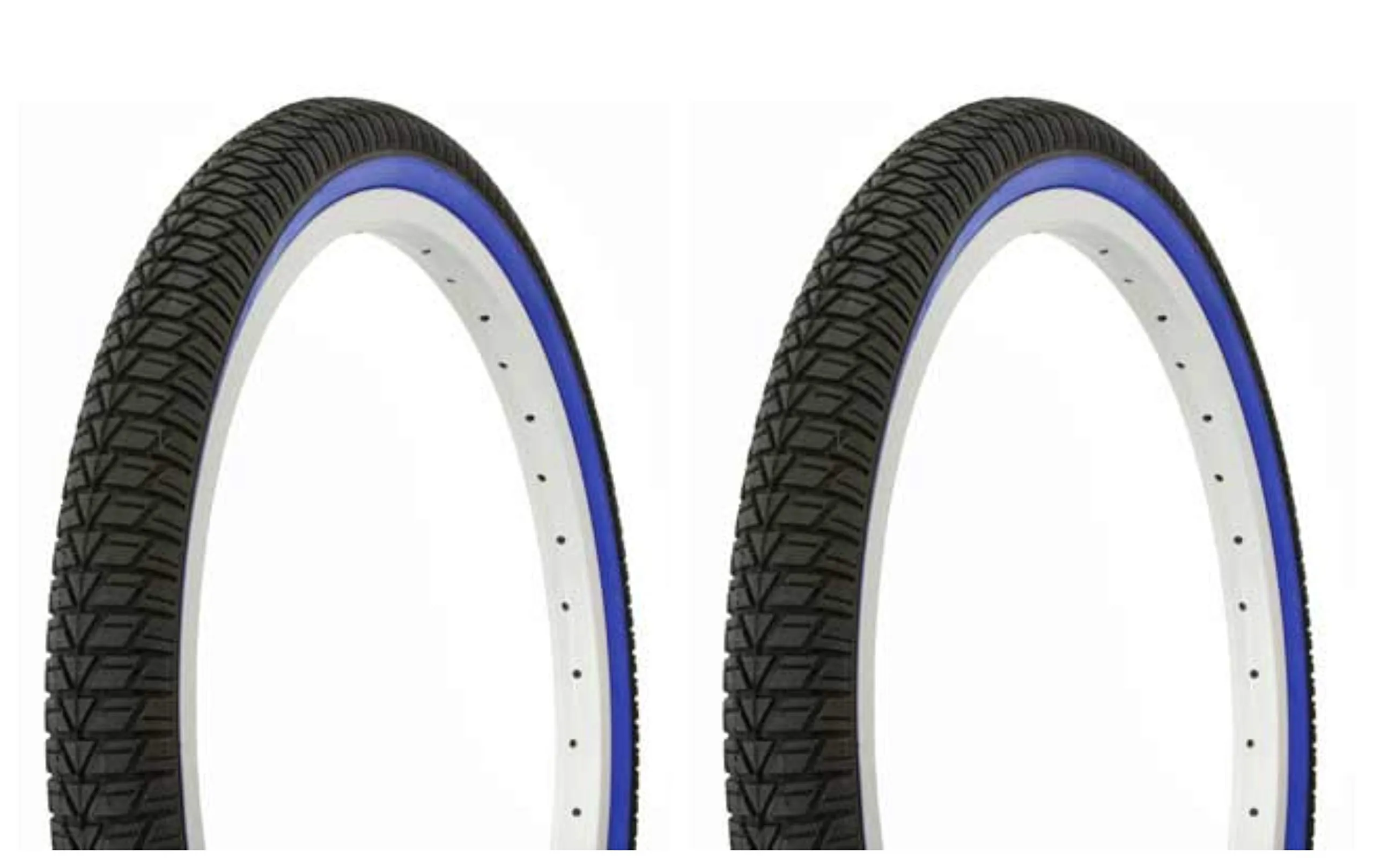 Lowrider Tire Set - 2 Duro 20' x 1.75' Black/Blue Side Wall Tires for BMX & Chopper Bikes