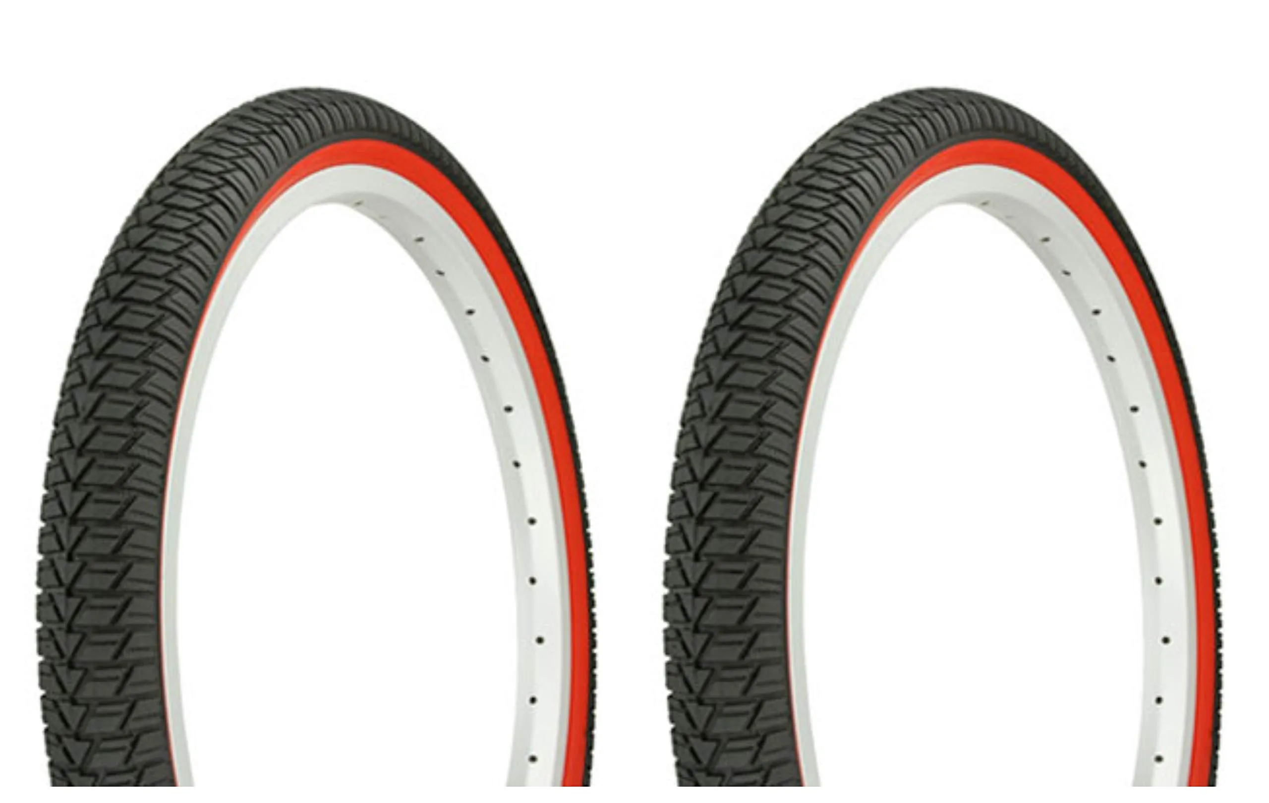 Lowrider Tire Set - 2 Duro 20' x 1.75' Black/Red Side Wall Tires for BMX & Chopper Bikes