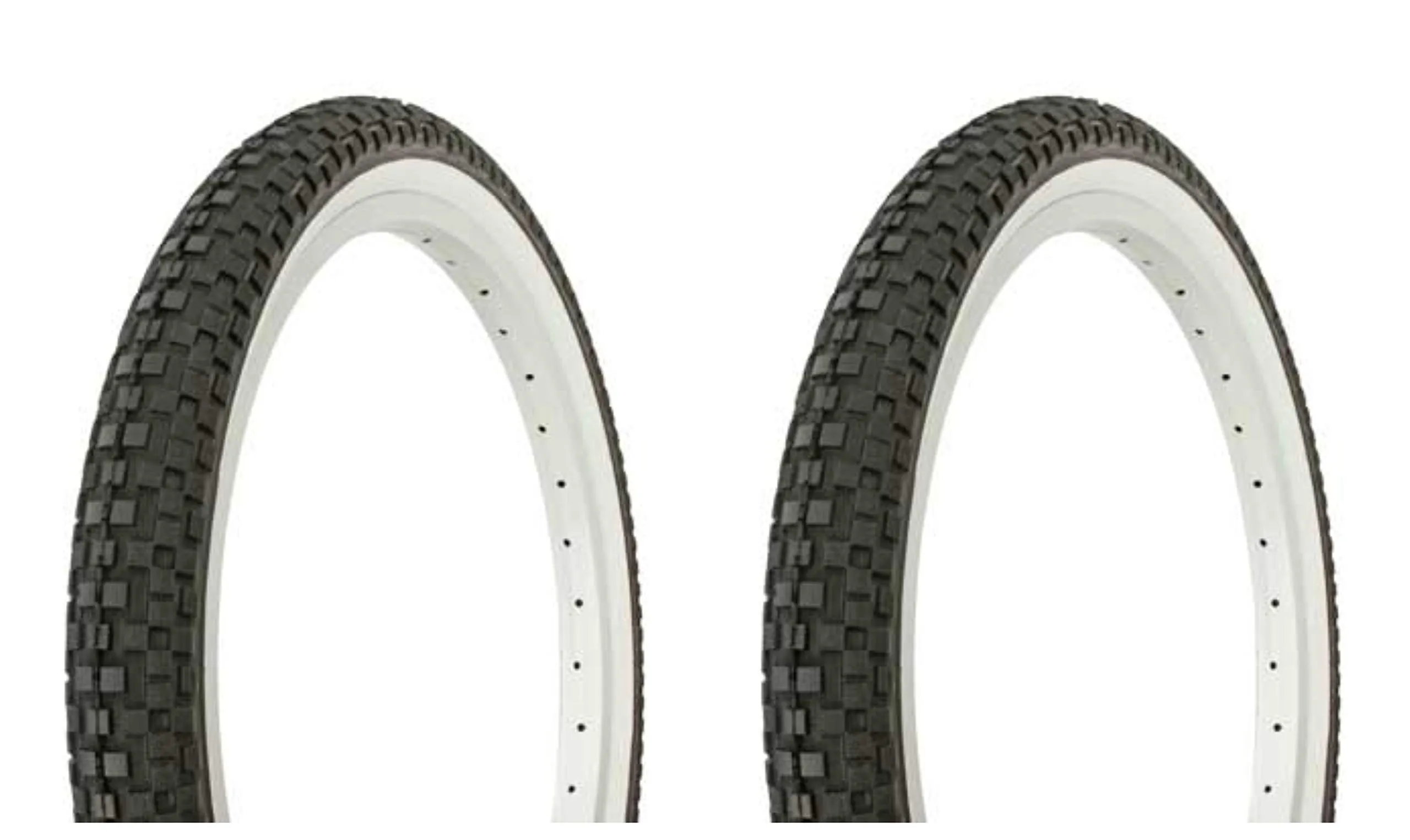 Lowrider Tire Set - 2 Duro 20' x 1.95' Black/White Side Wall Bicycle Tires for BMX Rides