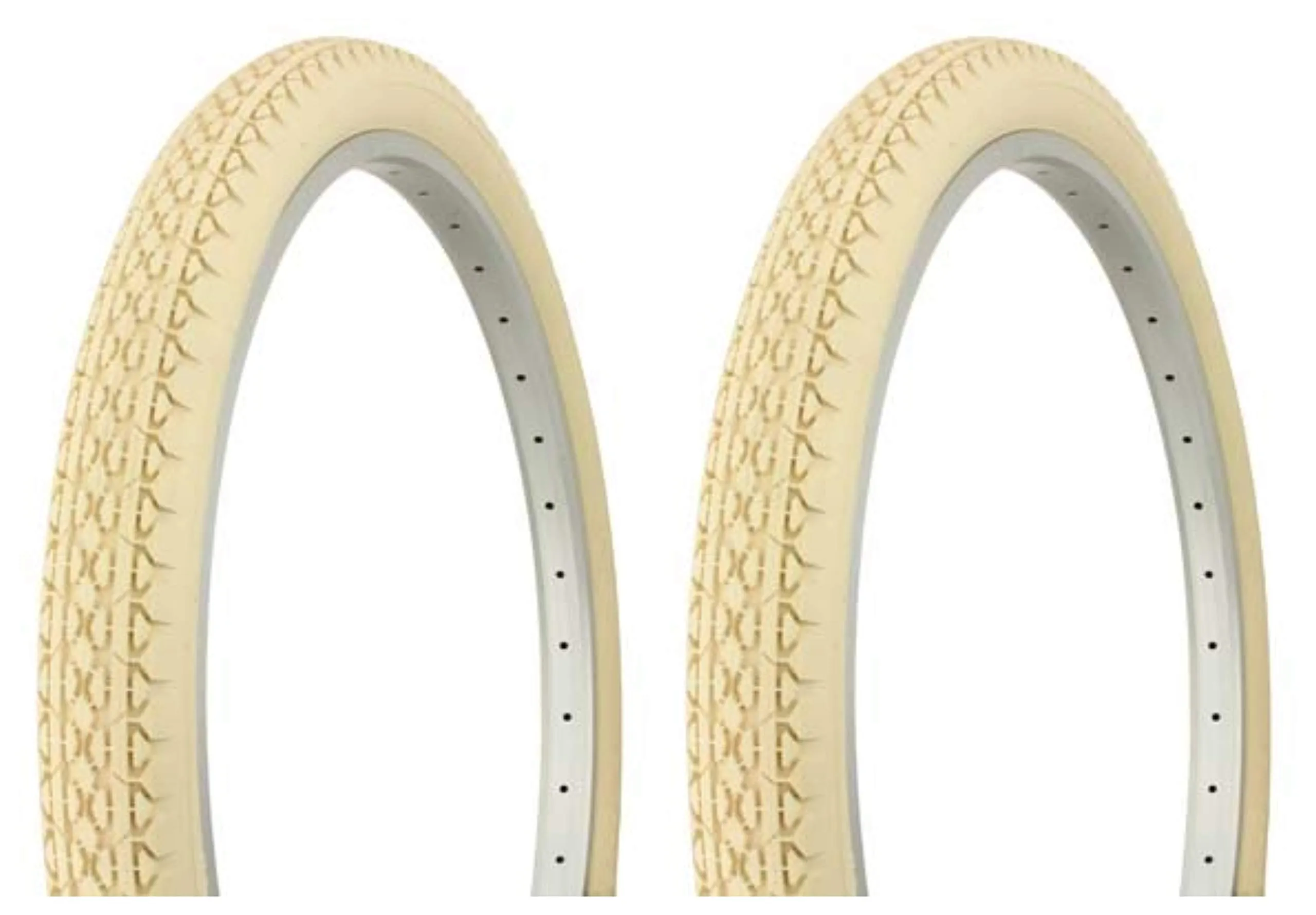 Lowrider Tire Set - 2 Duro 26' x 2.125' Cream Side Wall Tires for Beach Cruiser Bikes