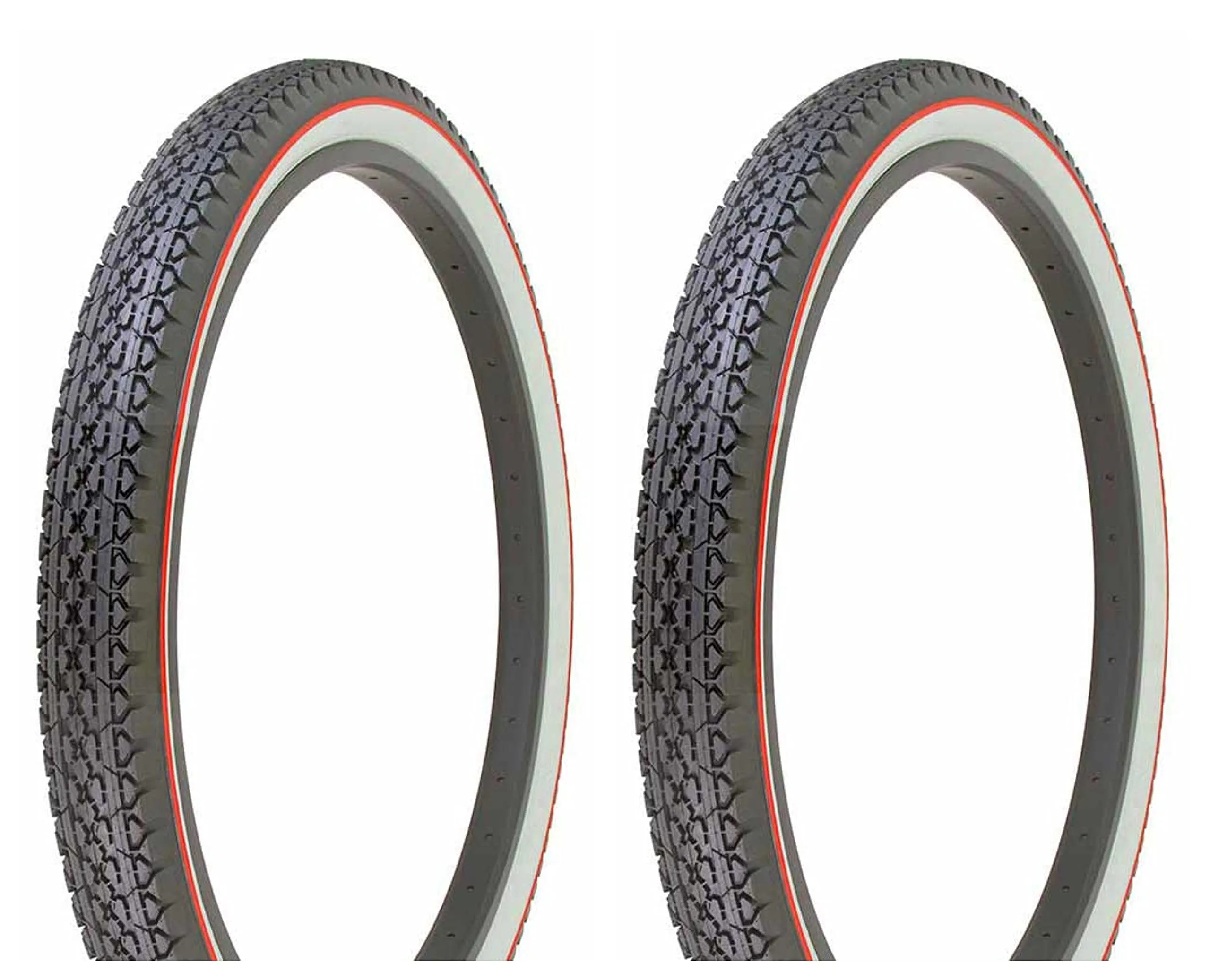 Lowrider Two Bike Tire Duro 26 x 2.125 Black/White Side Wall with Red Line HF-133