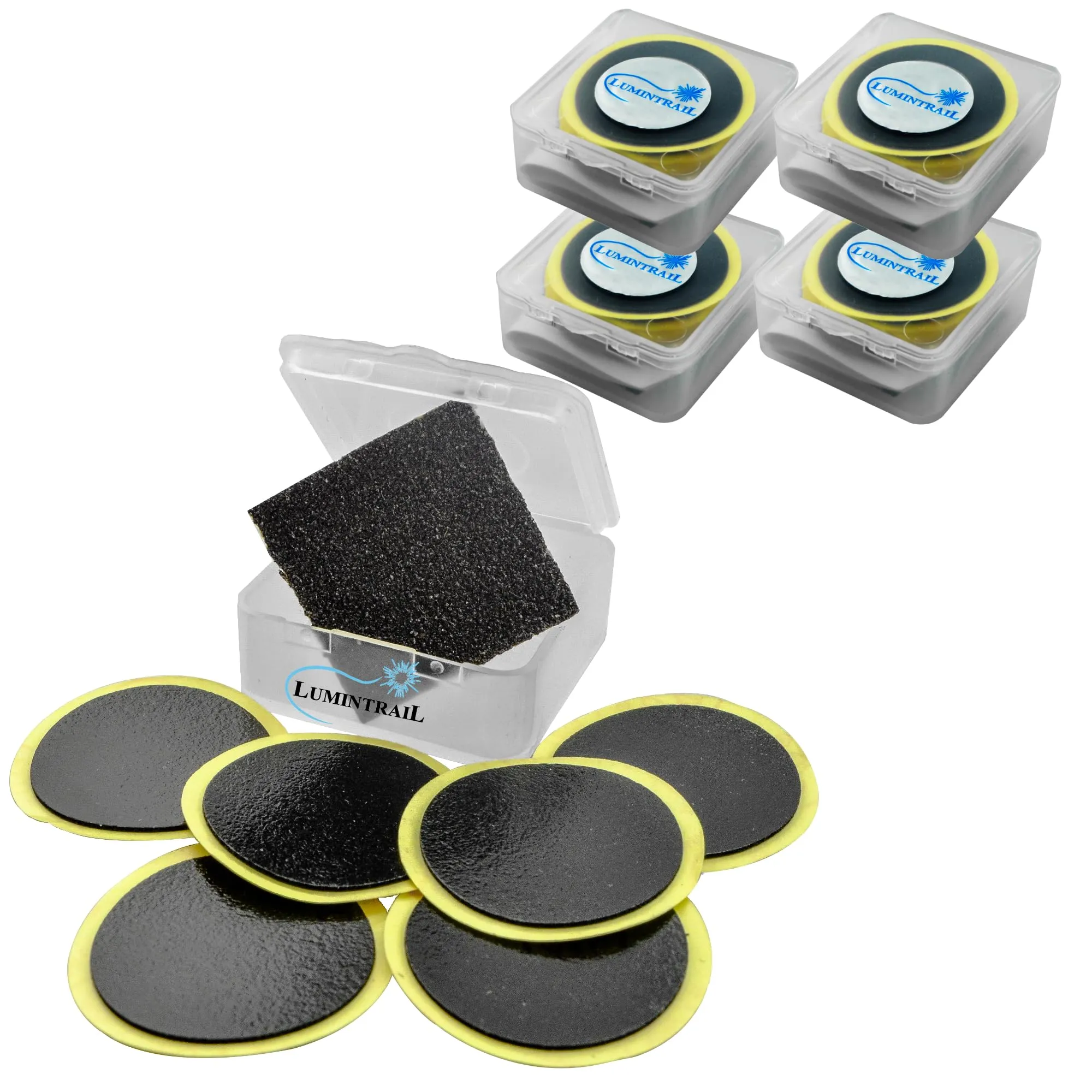 Lumintrail Glueless Bike Tire Repair Kit - 6 Strong Adhesive Patches, Includes Sandpaper, 1-Inch Diameter