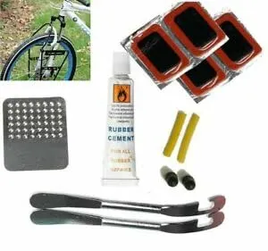 Mandy's Bike Inner Tire Patch Repair Kit - 5 Patches, Rasp, Rubber Cement & Tire Levers for Quick Fix