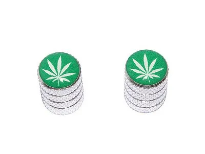 Marijuana Leaf Tire Rim Valve Stem Caps for Motorcycle & Bicycle - Aluminum, Set of 2