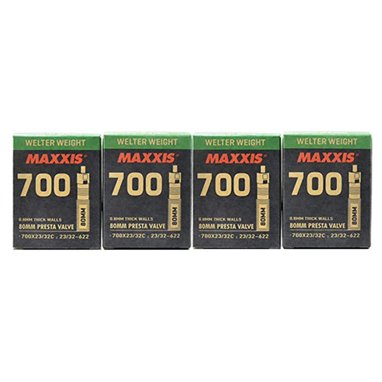 Maxxis 700x23-32C 80mm Presta FV Bike Inner Tube 4 Pack - Puncture Resistant, Durable Design