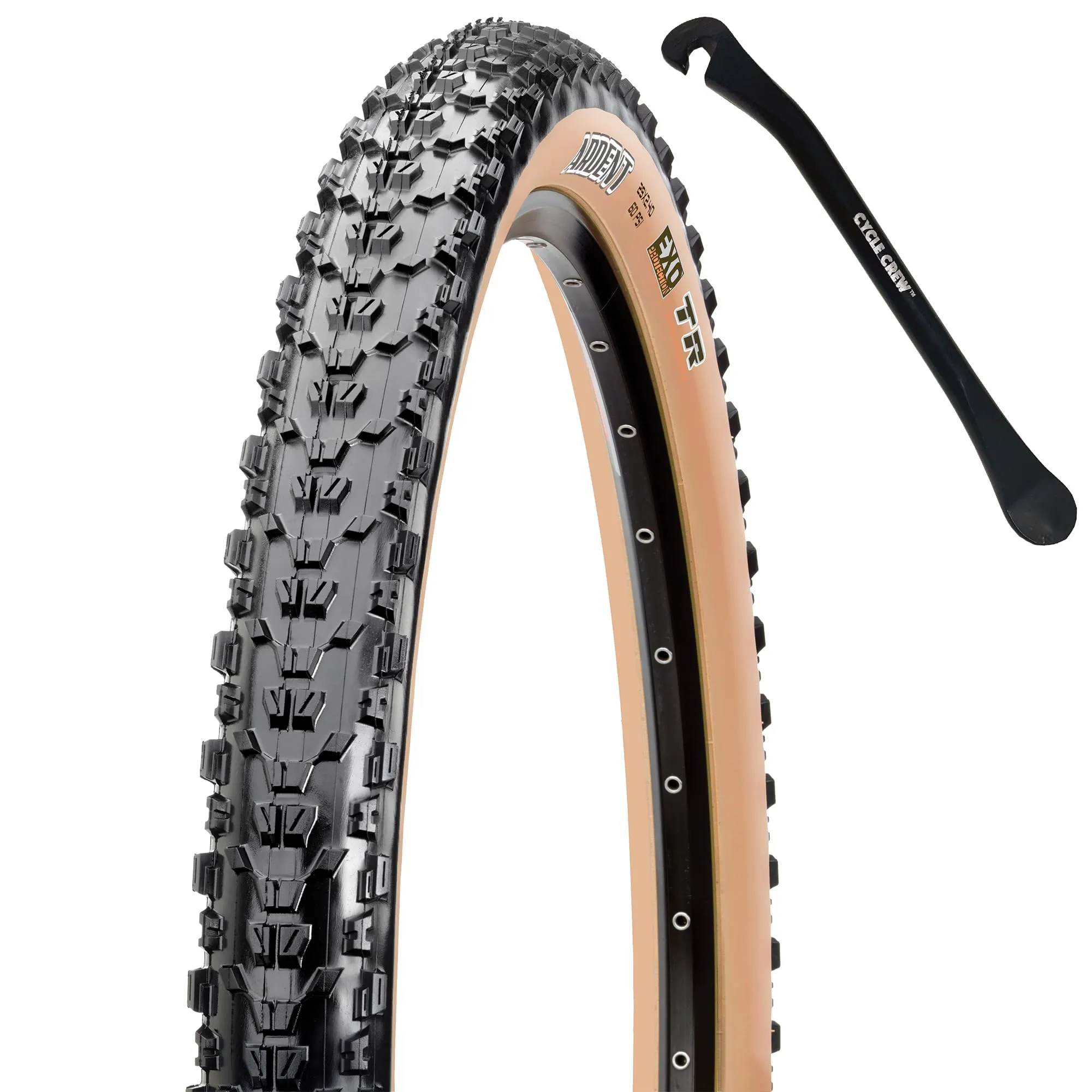 Maxxis Ardent Mountain Bike Tire Bundle - Tan Sidewall 27.5' & 29' with Cycle Crew Tire Lever
