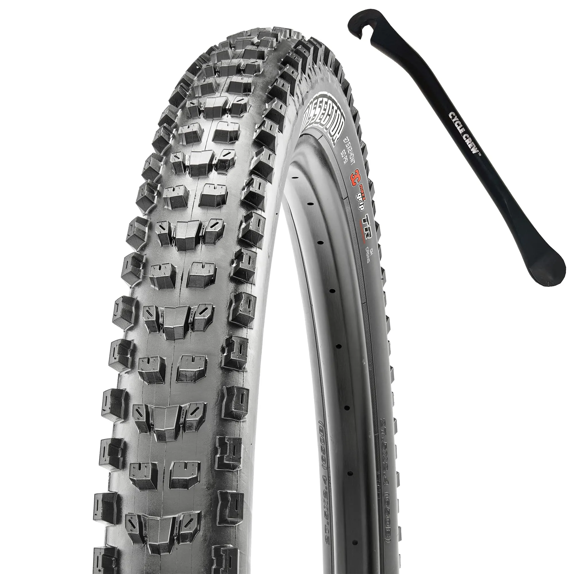 Maxxis Dissector MTB Tire 27.5' & 29' Bundle with Cycle Crew Tire Lever - Wide Trail, Tubeless Ready