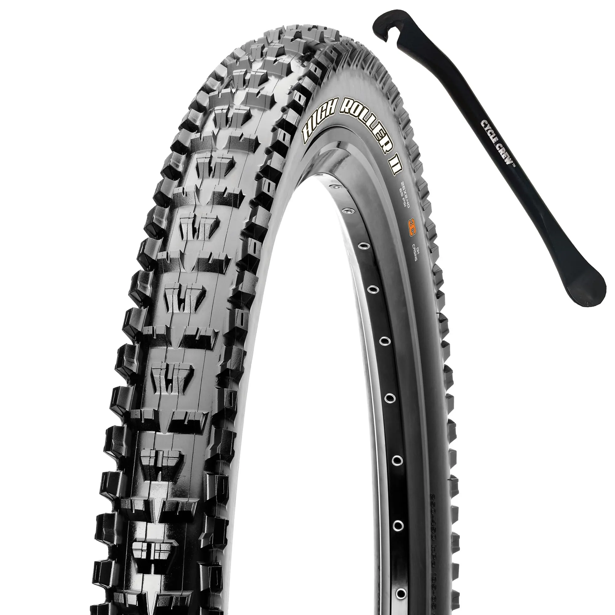 Maxxis High Roller II Mountain Bike Tire 26” 27.5” & 29” Bundle with Cycle Crew Tire Lever
