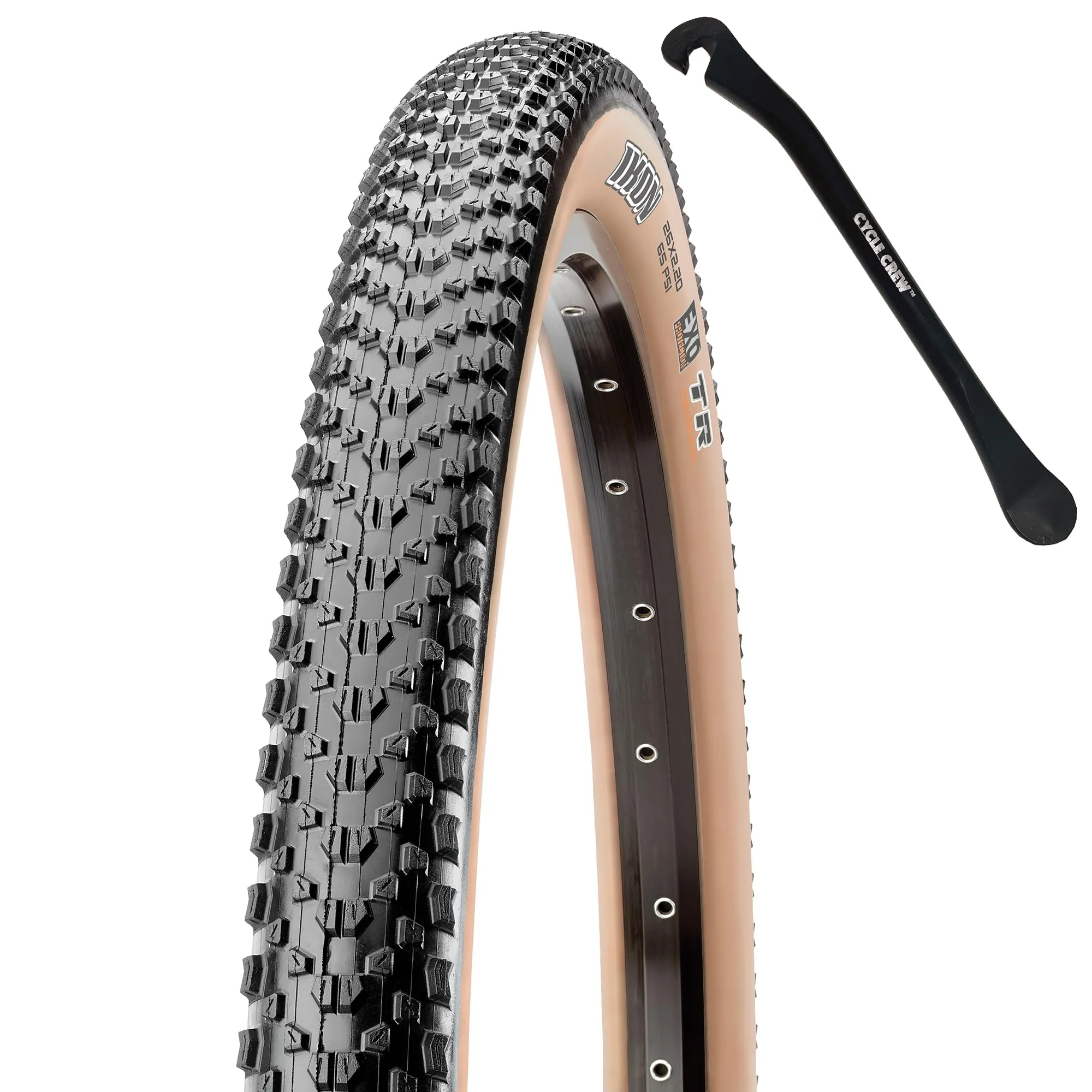 Maxxis Ikon Mountain Bike Tire - Tan Sidewall 26', 27.5', 29' - Bundle with Cycle Crew Tire Lever