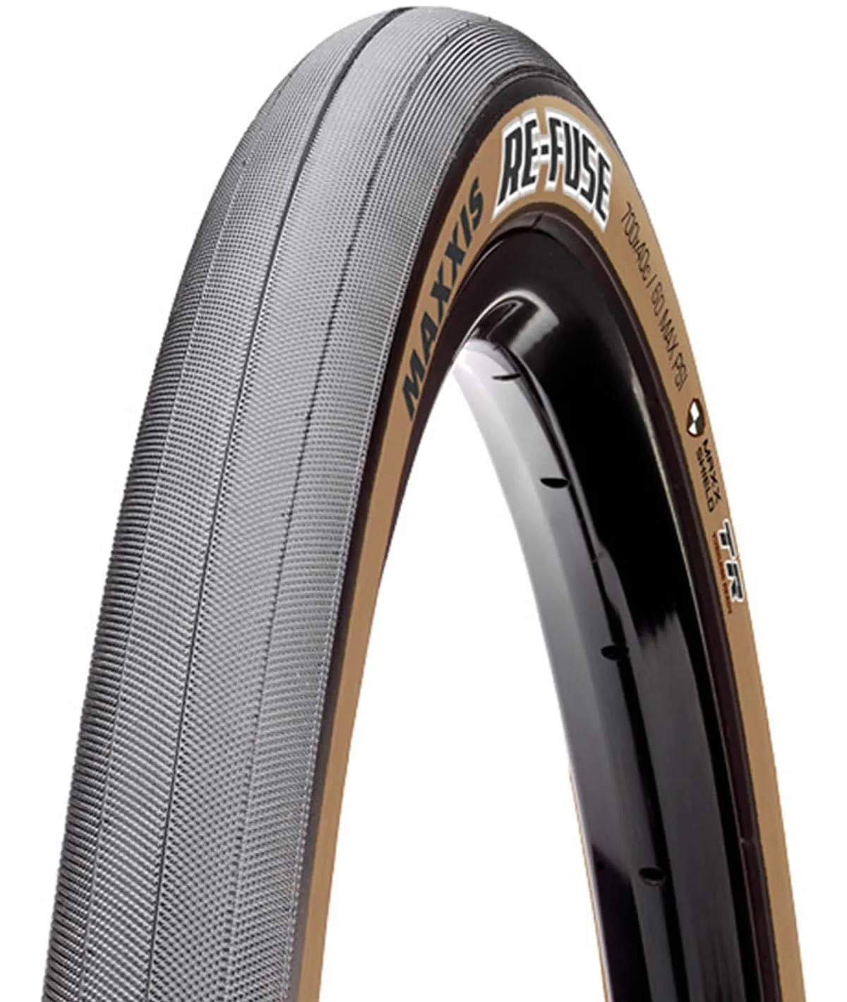 Maxxis Re-Fuse TR Clincher Tire Black/Dark Tan 700X40 - Durable Tubeless-Ready Training Tire