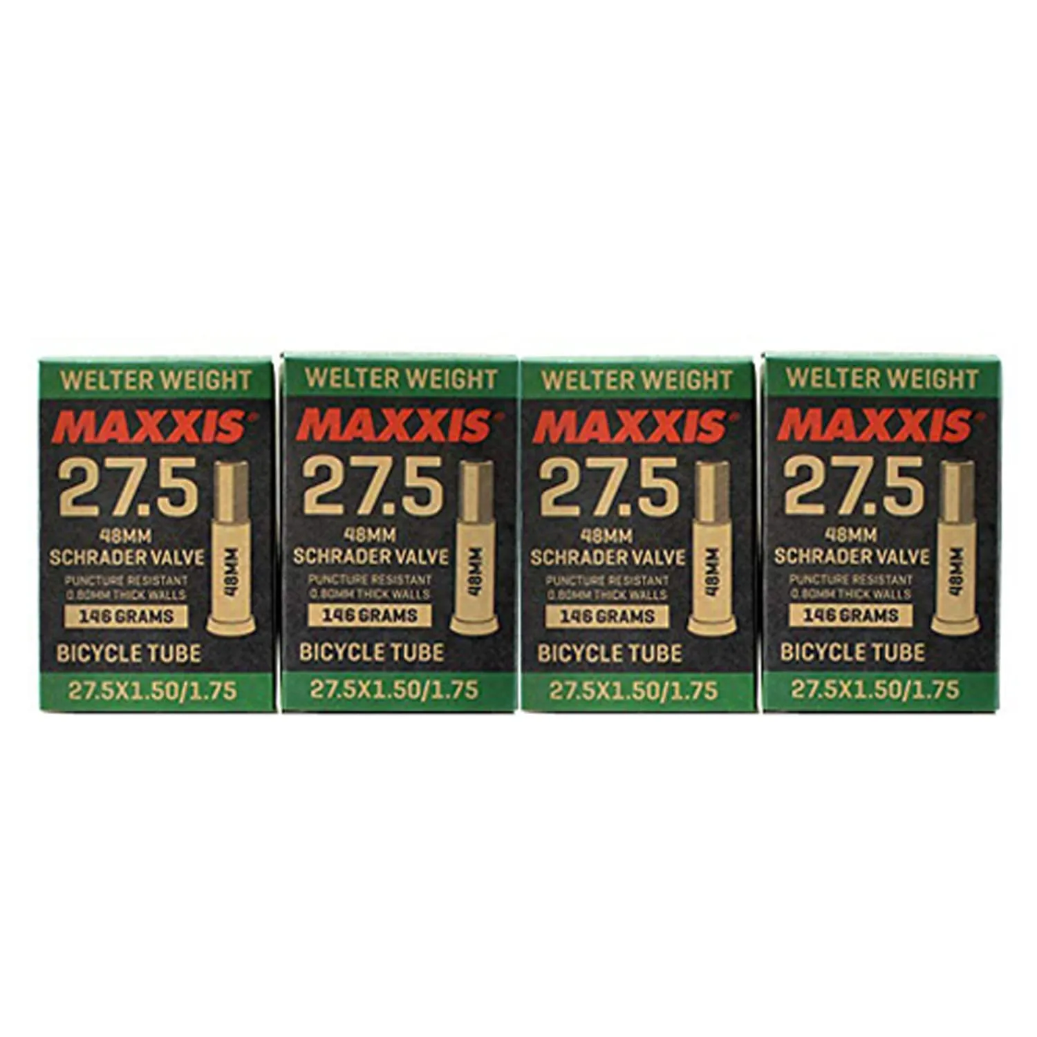 Maxxis Welter Weight 27.5 x 1.50-1.75 Bike Inner Tube 48mm Schrader Valve, 4 Pack, Puncture Resistant