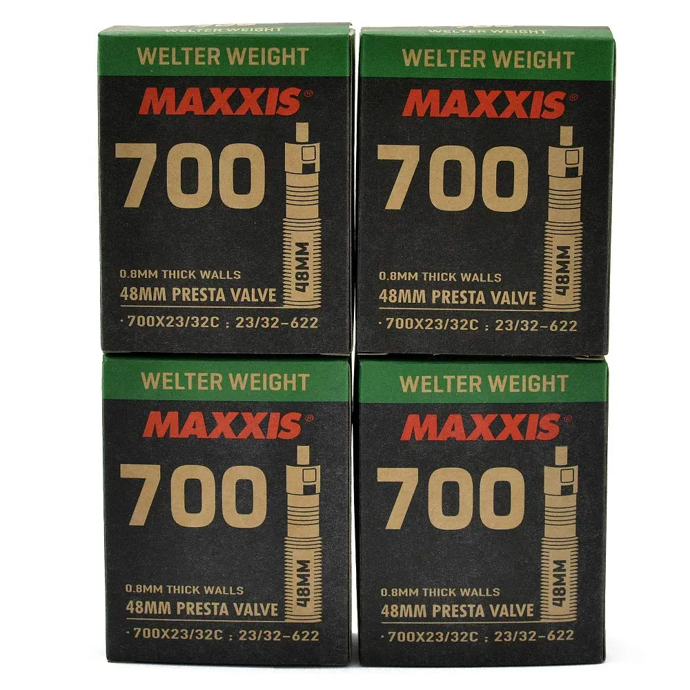 Maxxis Welter Weight 700x23-32C 48mm Presta FV Bike Inner Tube 4-Pack, Puncture Resistant