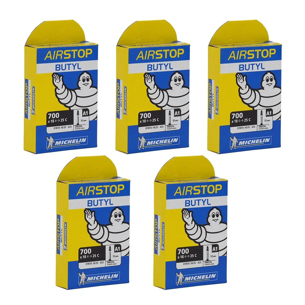 MICHELIN Airstop A1 700x18-25 Presta Valve 40mm Butyl Bicycle Tube - 5-Pack Value Bundle