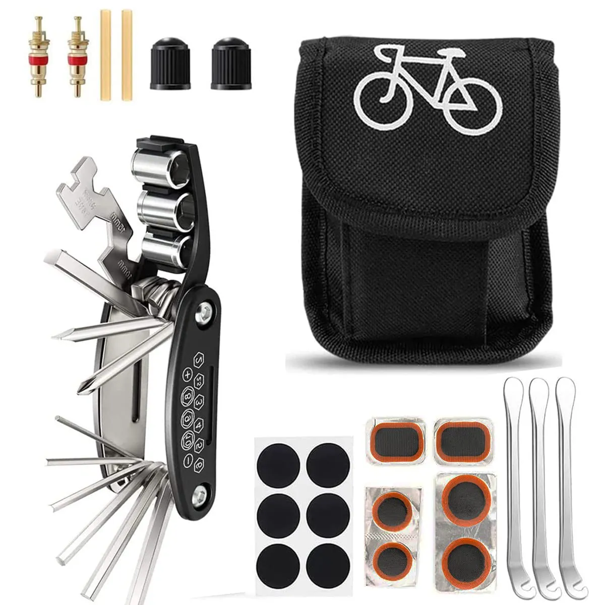 MMOBIEL 16 in 1 Bike Tire Repair Tool Kit - Complete Multifunctional Bicycle Tool Set
