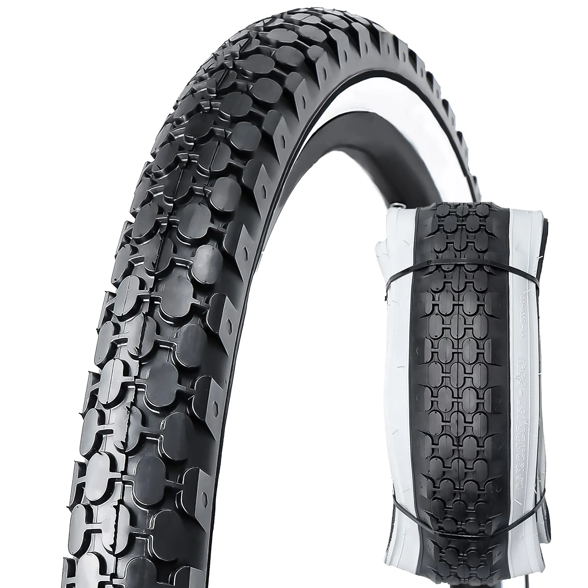 MOHEGIA 24/26' x 2.125' Folding Beach Cruiser Bicycle Replacement Tires - Classic Knobby Treads