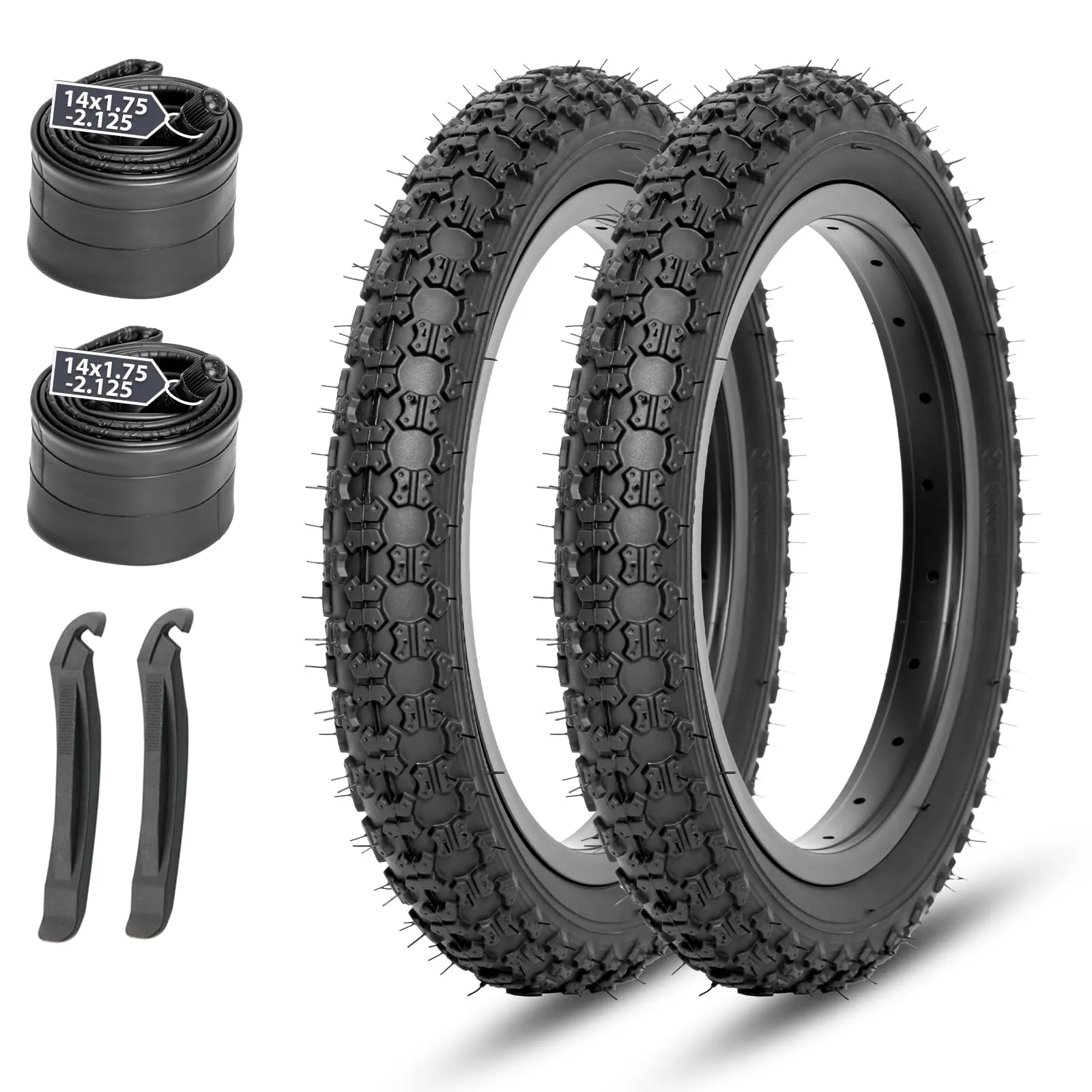 MOHEGIA Kids Bike Replacement Tires Set: 2-Pack 14x2.125 Inch Folding Tires with Inner Tubes