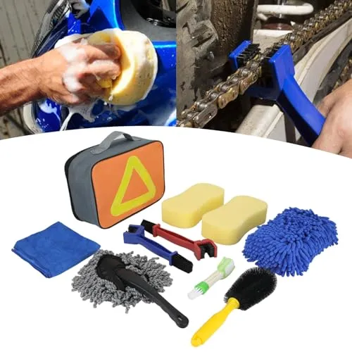 Motorcycle & Bike Cleaning Brush Kit – 10 PCS Detailing Set with Storage Bag for Tires, Rims, Frame