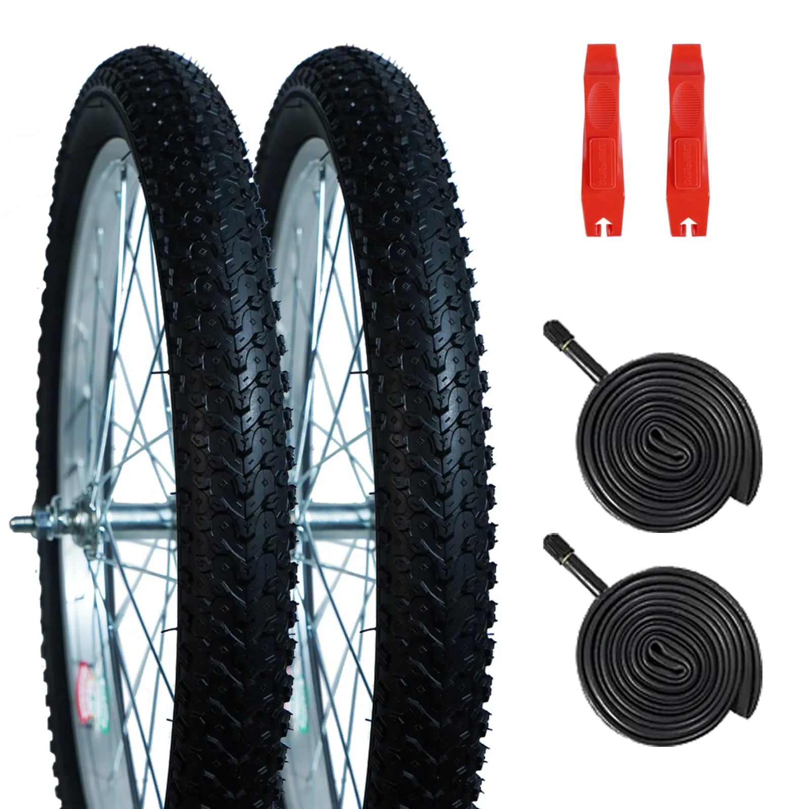 Mountain Bike Tire Replacement Kits 20/24/26 with Tubes, Puncture Sealant & Tire Levers