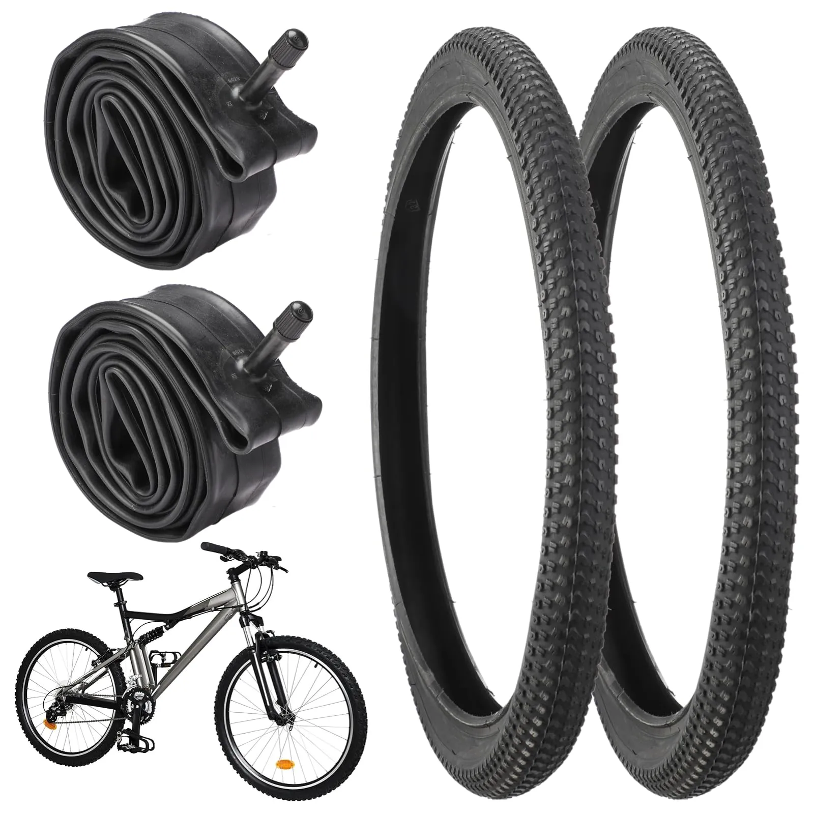Mountain Bike Tires Set 27.5 x 2.1, 26 x 2.125, 20 x 1.95 with Tubes - Puncture Resistant, Enhanced Traction