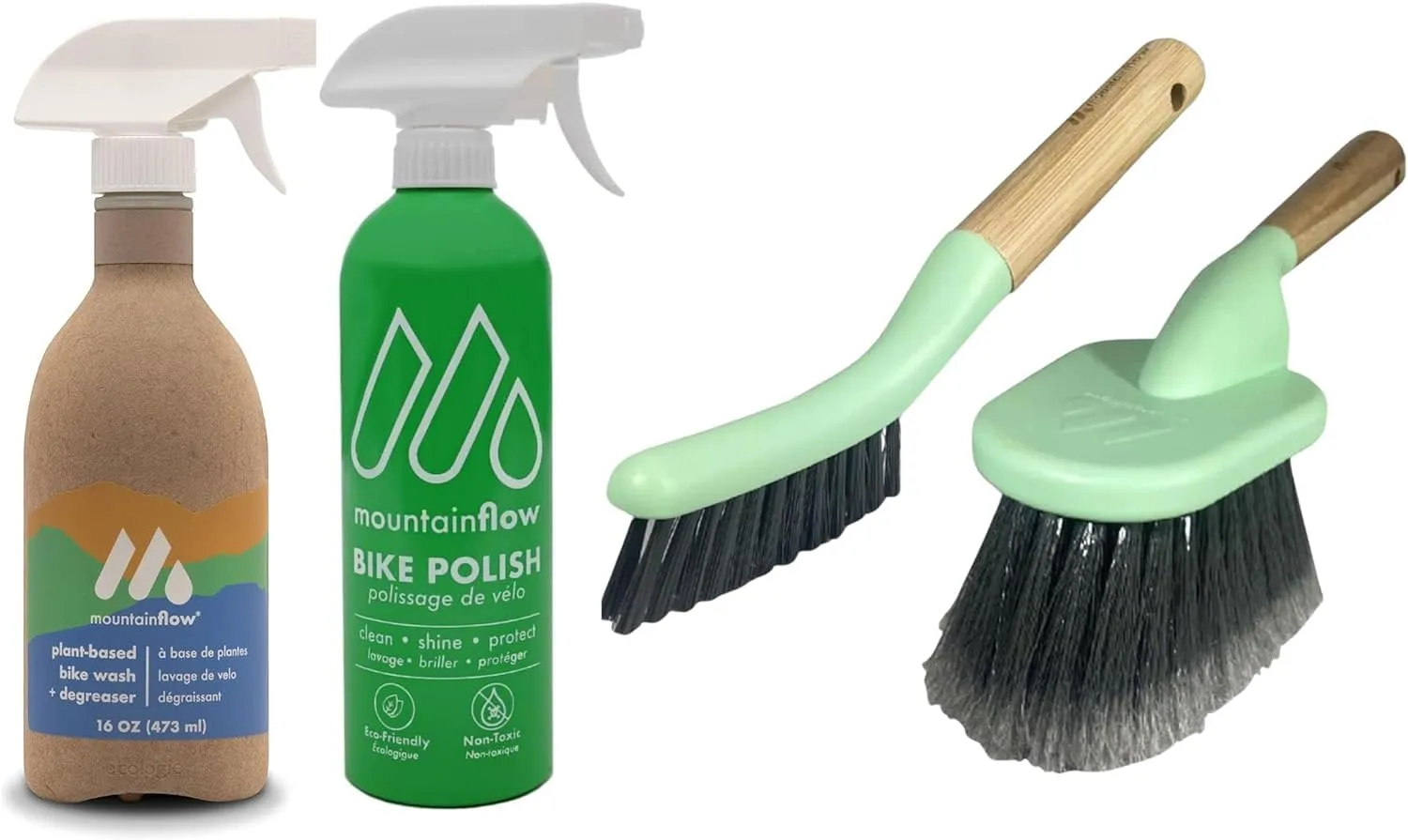 mountainFLOW Bike Cleaning Kit - Biodegradable Wash, Polish & Brushes for Complete Bike Care