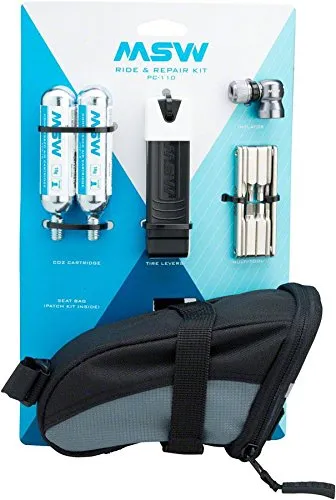 MSW Premium Ride & Repair Bike Tool Kit with Zipper Seat Bag, Tire Repair Essentials