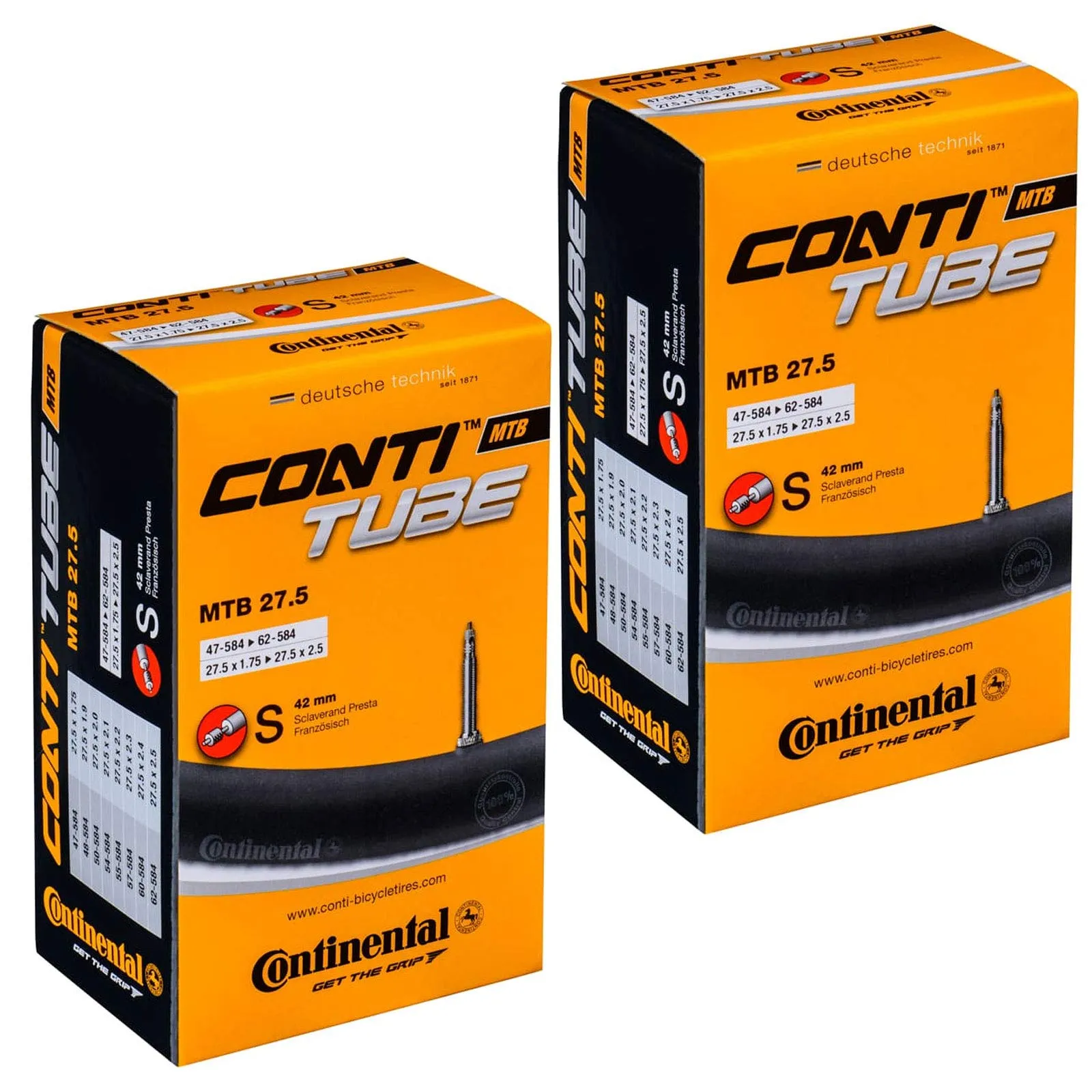 MTB 27.5' x 1.75-2.5 Mountain Bike Inner Tubes with Presta Valve - Continental Quality, Pair