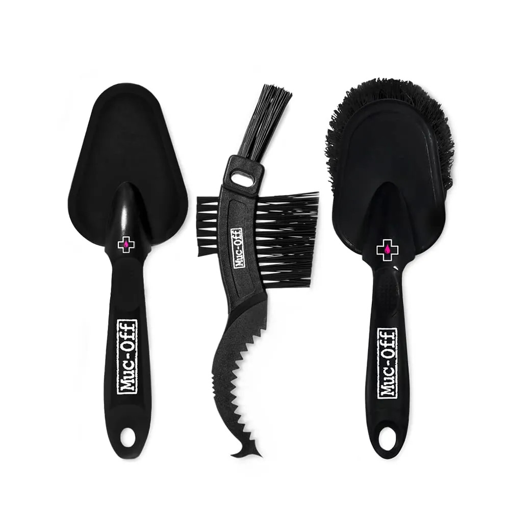 Muc-Off 220 Premium 3 Piece Brush Kit - Nylon Bristles, Ergonomic Handles for Ultimate Bike Cleaning