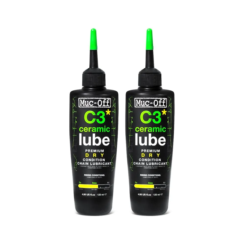 Muc-Off C3 Dry Chain Lube 2 Pack - 4 fl oz Ceramic Bike Lube for Wet Weather, Reduces Friction