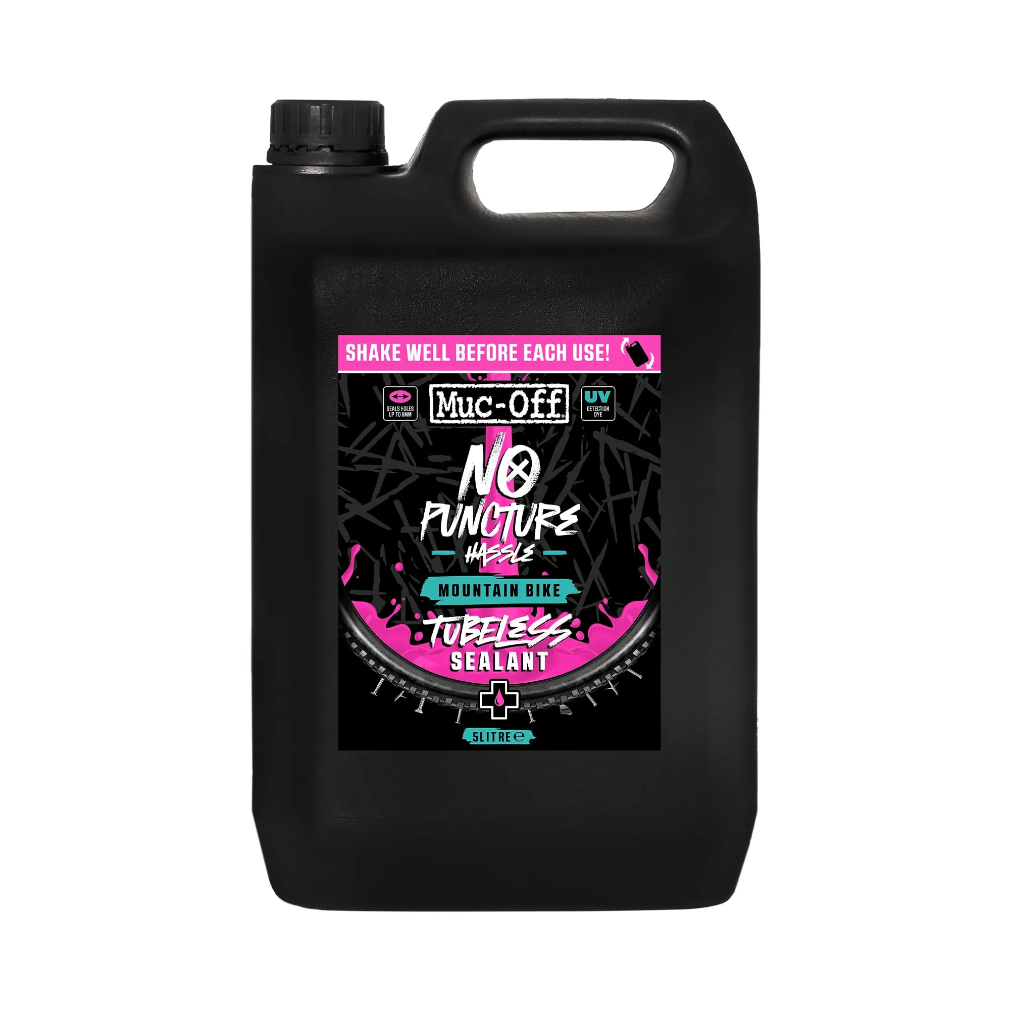 Muc-Off No Puncture Hassle Tubeless Tire Sealant - 5 Liter, Seals Punctures Up to 6mm, Long-Lasting