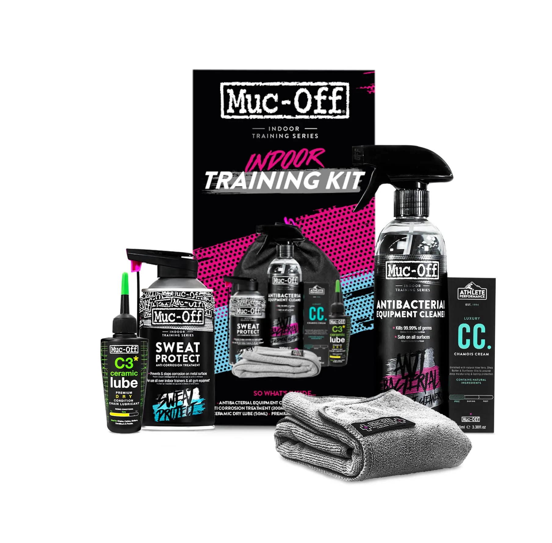 Muc Off Indoor Training Kit - Essential Gear for Indoor Cycling, Includes Cleaner & Chamois Cream