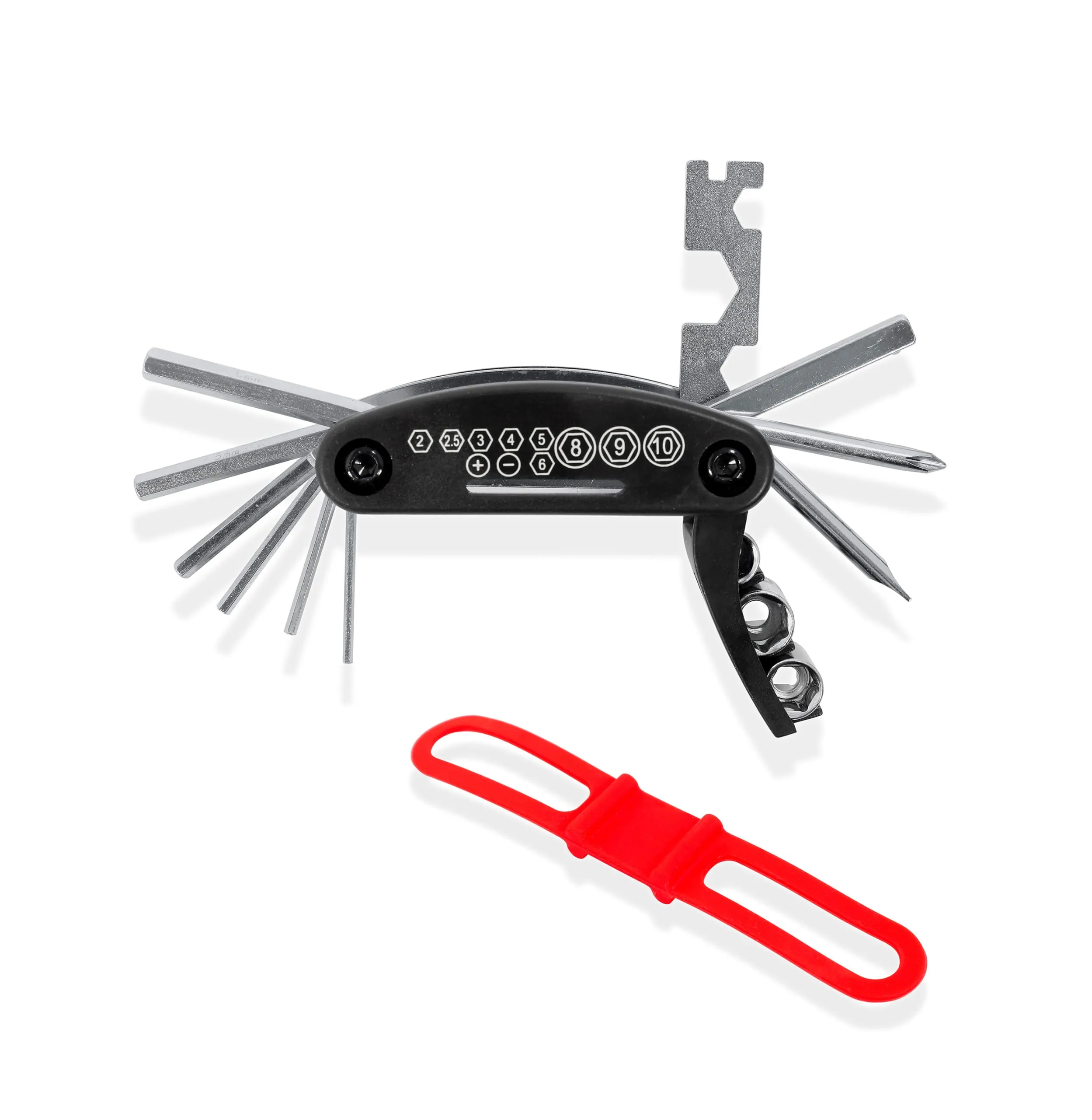 Multi-Function Bike Tool with Silicone Strap for Mountain and Road Bicycles