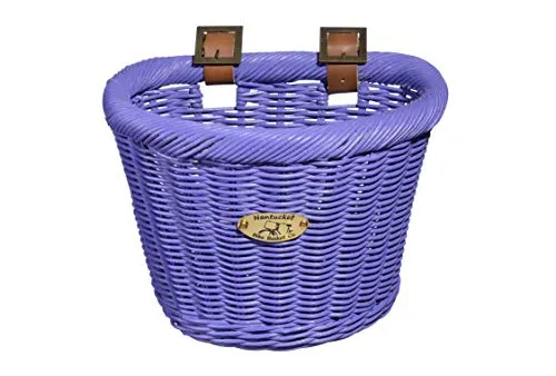 Nantucket Bicycle Basket Co. Purple Children's D-Shape Basket, Durable Rattan, 10' x 7.5'