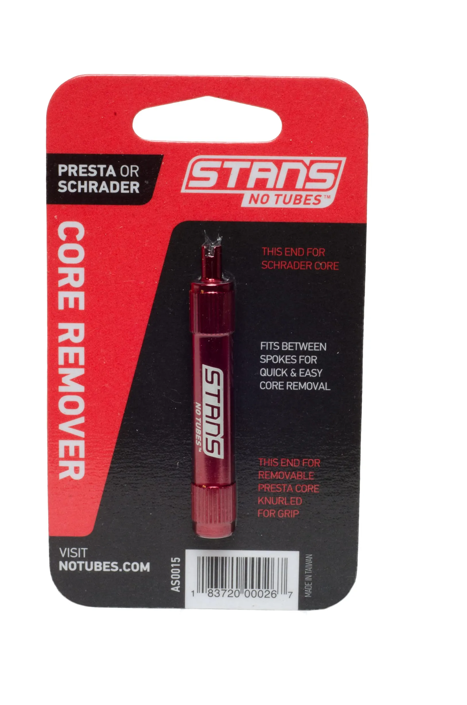 Notubes AS0015 Core Remover Tool in Red - CNC Machined, Anodized Finish, Quick Valve Core Removal