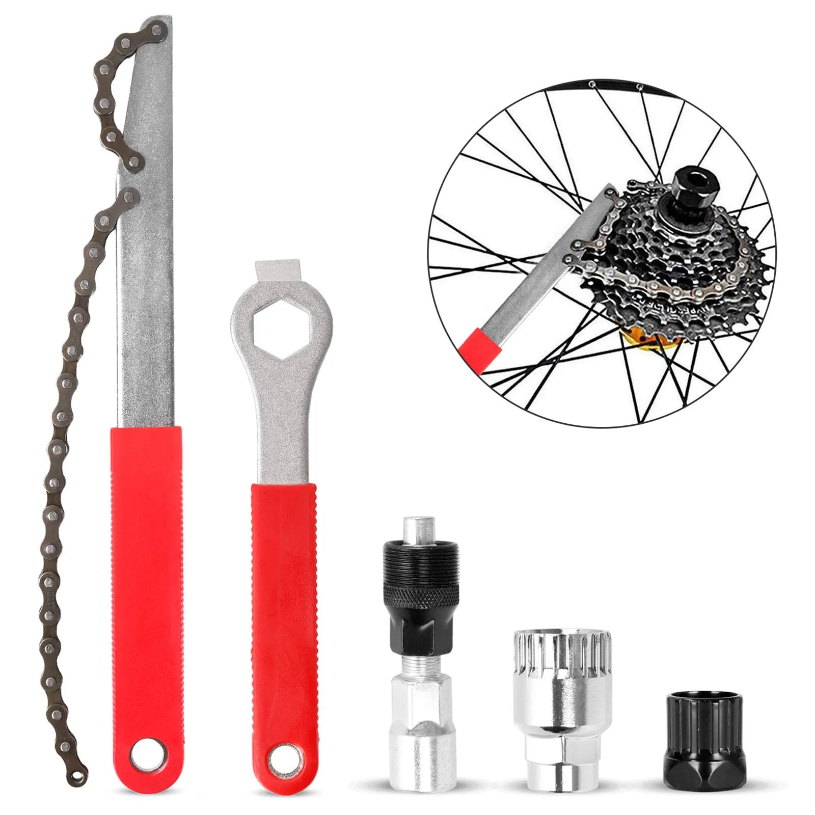 Odoland Bike Repair Tool Kit with Crank Extractor, 16mm Spanner, Flywheel & Cassette Remover
